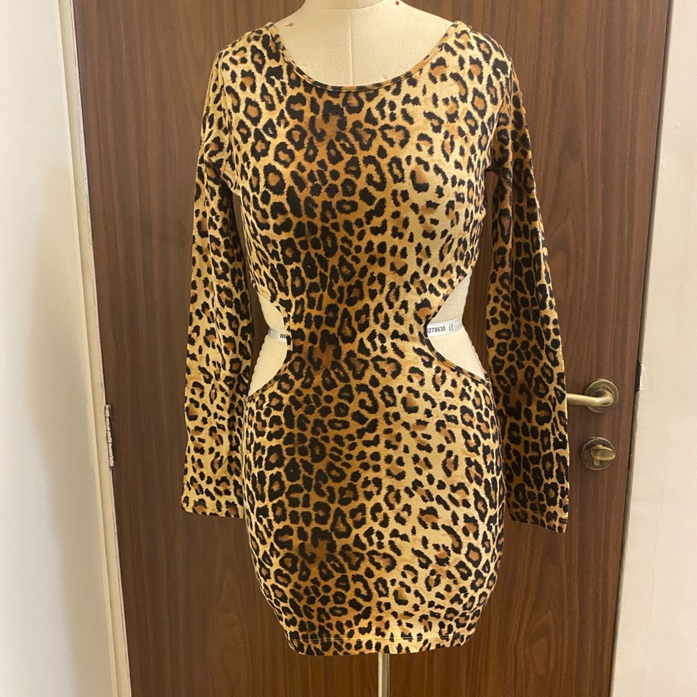 Cheetah Print Dress with Mid Cut-Out - Picture 1 of 3